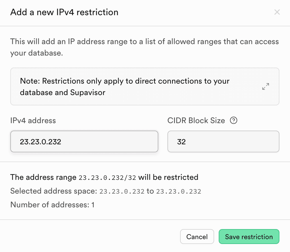Supabase Network Restrictions